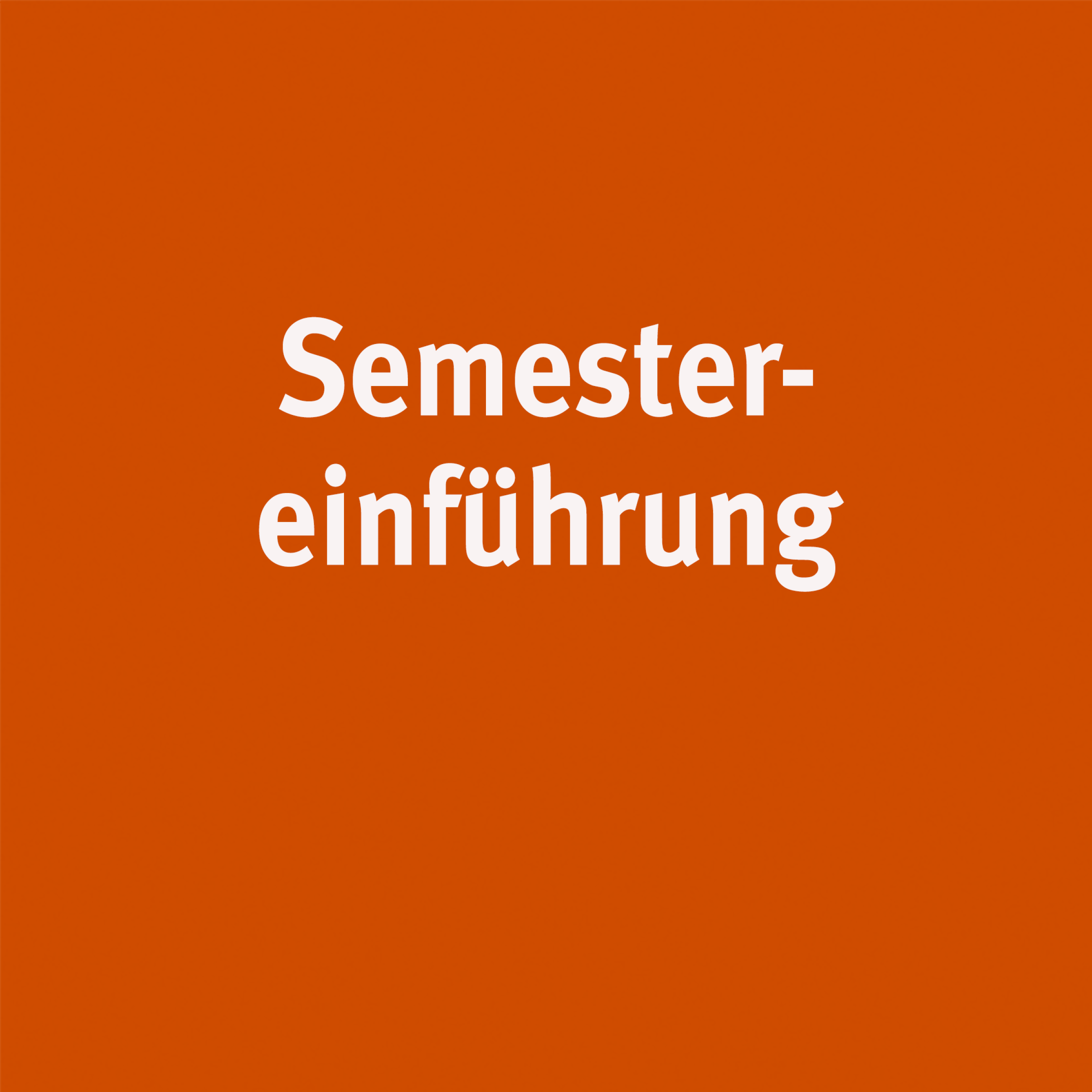 Ein oranges Bild mit weißem Text: "Semestereinführung"